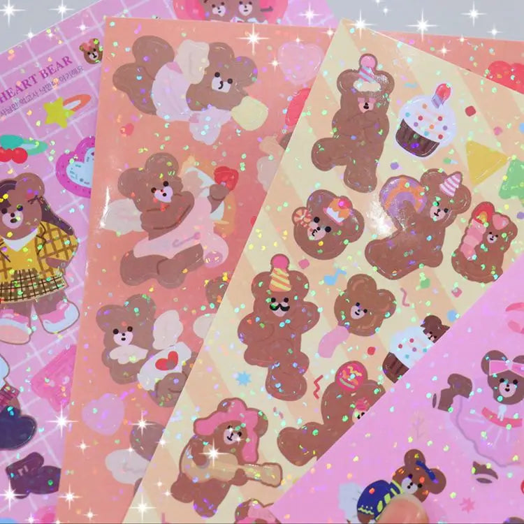 Laser Retro Bear Stickers Scrapbooking Decorative Sticker Korean DIY Diary Album Stick Label Kawaii Stationery (ONLINE ORDER ONLY)