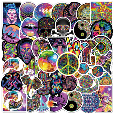 10/30/50PCS Psychedelic Cool Laser Style Fashion Street Art Graffiti Stickers Aesthetic Skateboard Laptop Sticker Decal Kid Toy (ONLINE ORDER ONLY)
