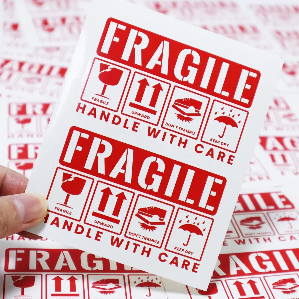 50pcs Red Fragile Reminder Warning Stickers 8x5cm "Handle With Care" Label Stickers For Fragile Express Parcels Packages (Online Order Only)
