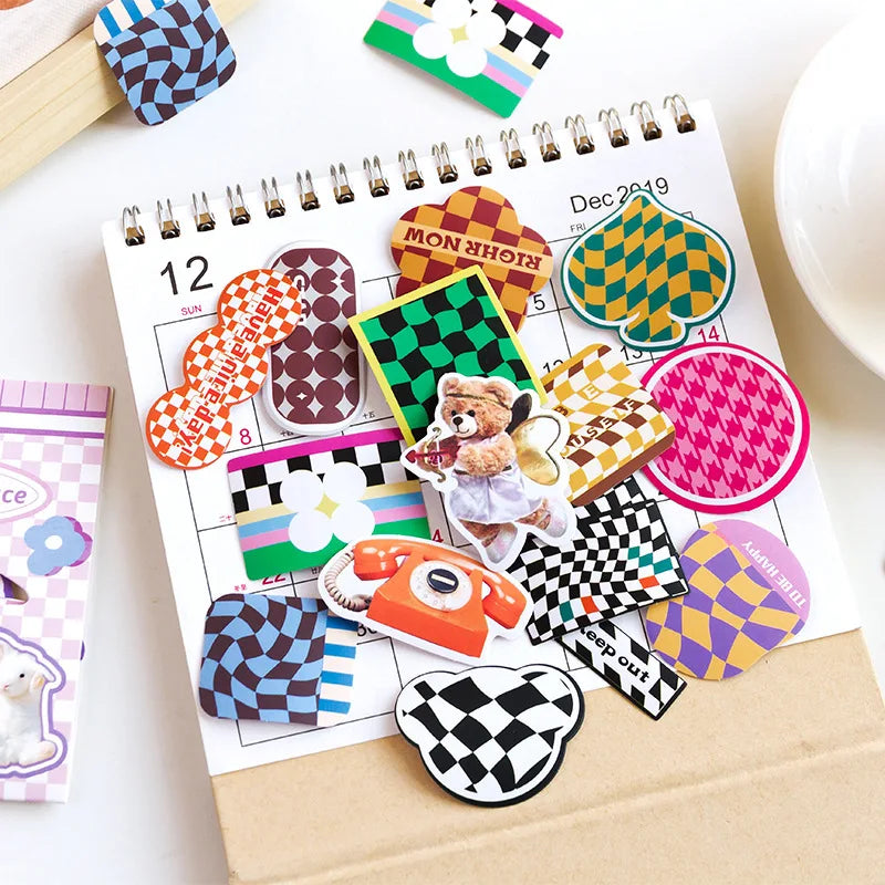 40Pcs Retro Grid Animals Decorative Stickers Scrapbooking Stick Label Diary Album Stickers Kawaii Stationery Cell Phone Stickers (ONLINE ORDER ONLY)