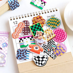 40Pcs Retro Grid Animals Decorative Stickers Scrapbooking Stick Label Diary Album Stickers Kawaii Stationery Cell Phone Stickers (ONLINE ORDER ONLY)