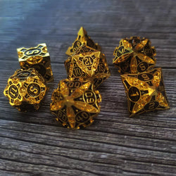 Gold w/black Barbed Strengthened Metal 7-Dice Set | Metal DND Dice (Online Only)