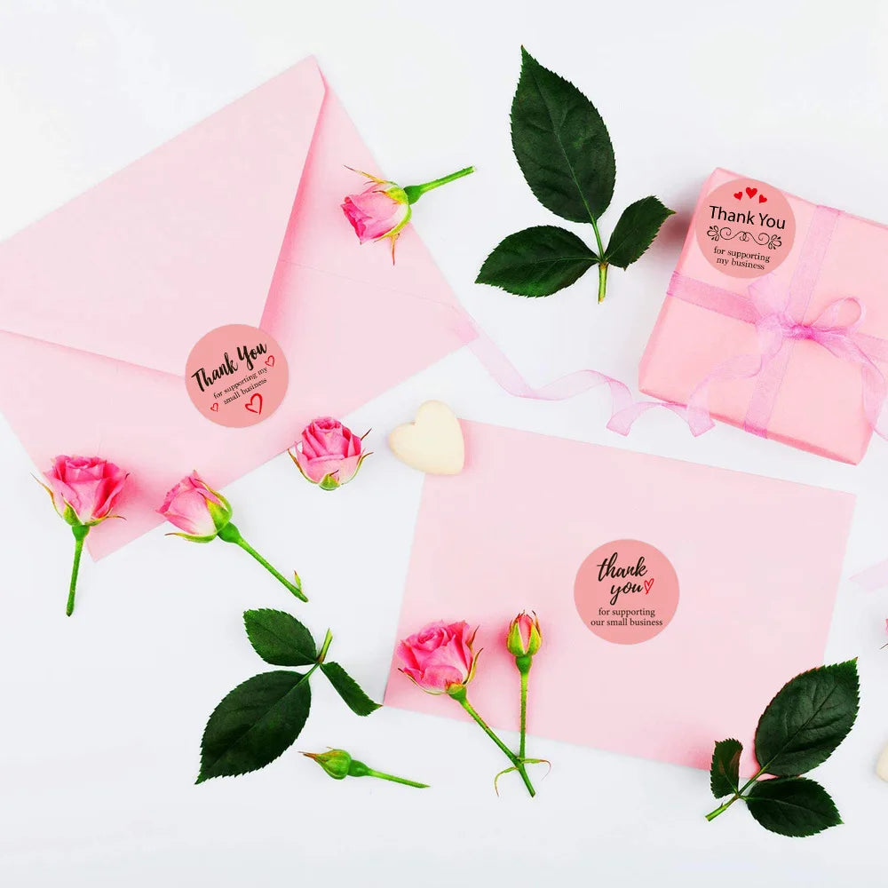 Pink Gift Sealing Stickers 500PCS Thank You Love Design Diary Scrapbooking Stickers Festival Birthday Gift Decorations Labels (ONLINE ORDER ONLY)
