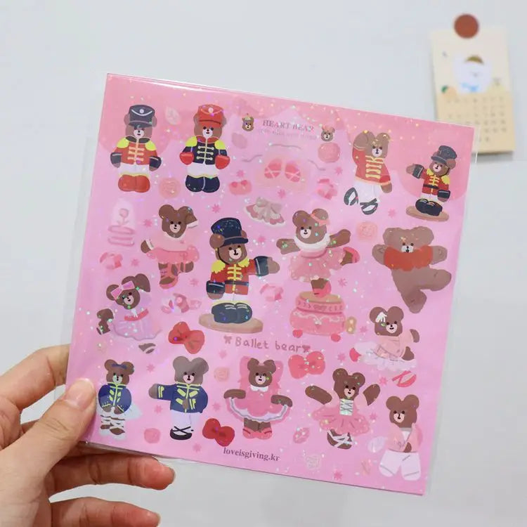 Laser Retro Bear Stickers Scrapbooking Decorative Sticker Korean DIY Diary Album Stick Label Kawaii Stationery (ONLINE ORDER ONLY)