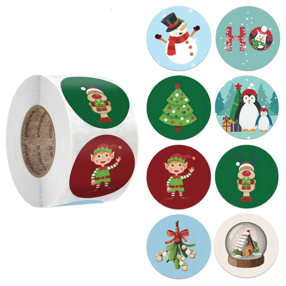 100-500PCS Christmas Snowflake Sticker DIY Baking Sticker Round Adhesive Scrapbooking Christmas stickers (ONLINE ORDER ONLY)