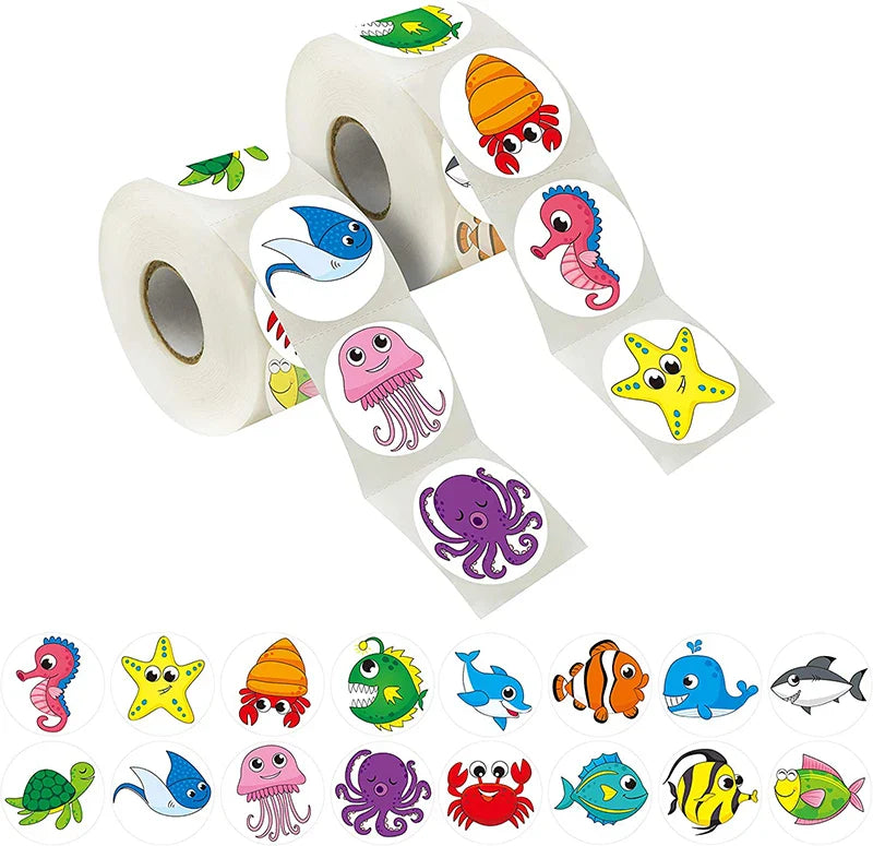 500/1000pcs Reward Stickers Children Kids Cartoon Zoo Farm Ocean Animals Learnging Euducation Scrapbook Sticker Roll Labels Gift (ONLINE ORDER ONLY)