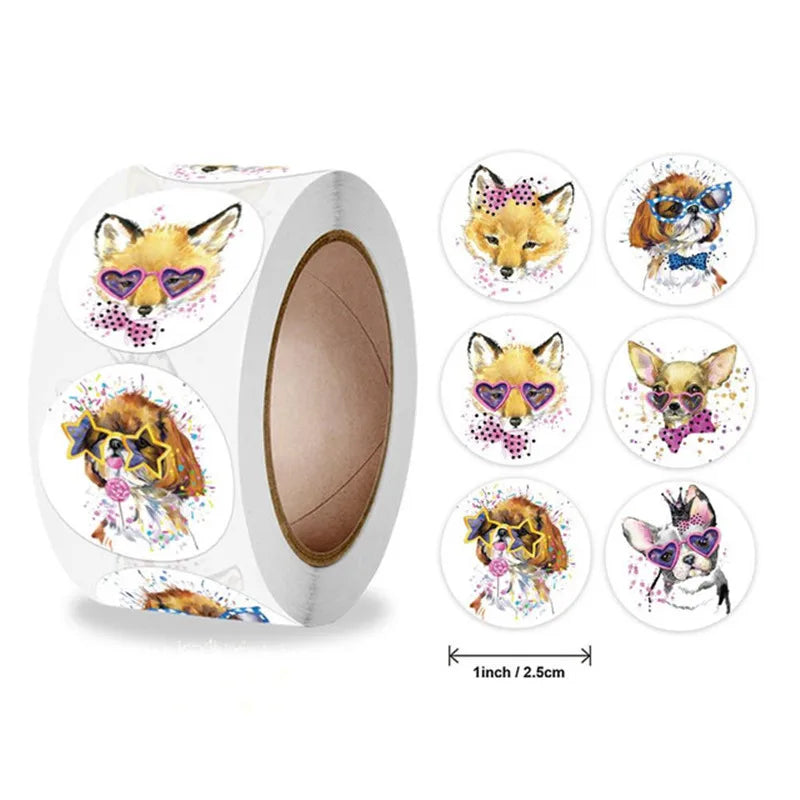 Stationery Sticker 500 Pcs/roll 2.5cm /1inch Cat Dog Kids Sticker For School Teacher Student Stationery Round Stickers (ONLINE ORDER ONLY)