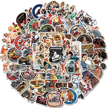 10/30/50/100pcs Retro Poster Motorcycle Girl Personality Sticker for Laptop Motorcycle Skateboard Luggage Decal Toy Stickers (Online Order Only)