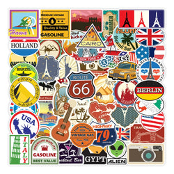 10/50/100pcs Retro Travel City Landscape Graffiti Stickers DIY Motorcycle Skateboard Notebook Suitcase Waterproof Sticker Decals (ONLINE ORDER ONLY)