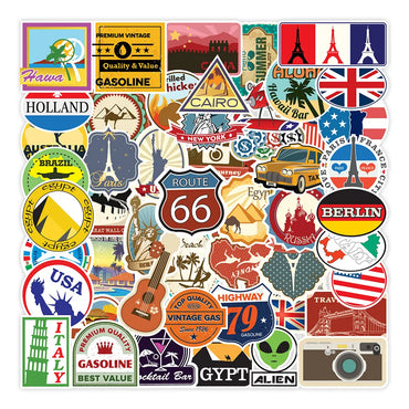 10/50/100pcs Retro Travel City Landscape Graffiti Stickers DIY Motorcycle Skateboard Notebook Suitcase Waterproof Sticker Decals (ONLINE ORDER ONLY)
