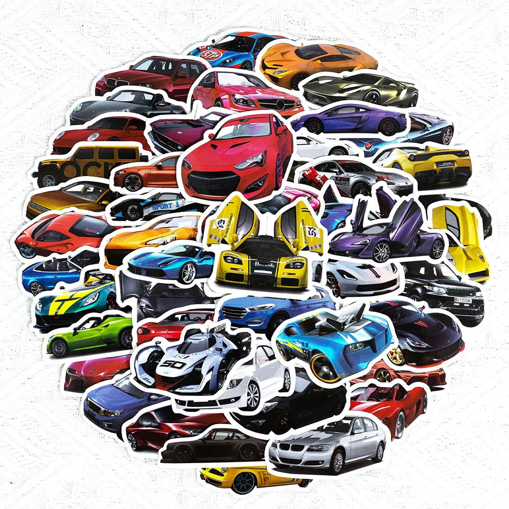 10/30/50/100PCS Retrofit Racing Sports Car Waterproof Stickers Cartoon Graffiti Decals Kids Toy Luggage Laptop Bike Car Sticker (ONLINE ORDER ONLY)