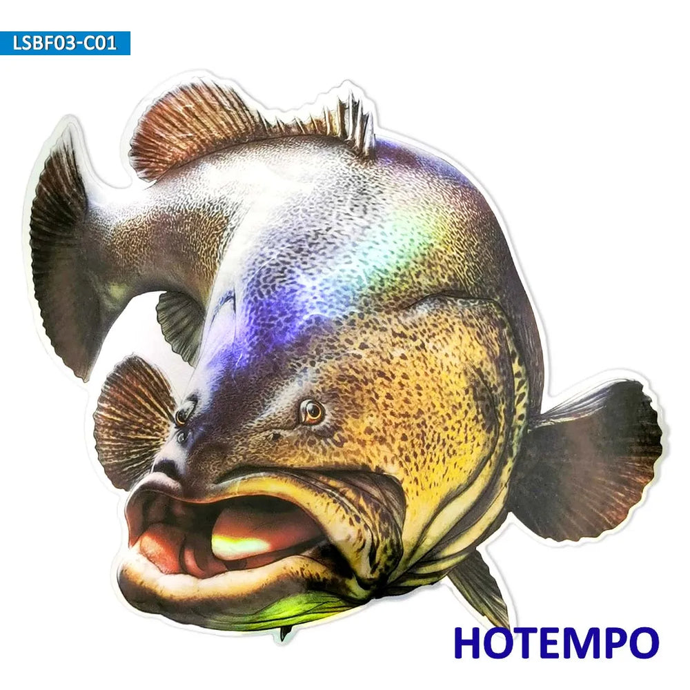 7.87inch 20cm Laser Big Size Fish Bass Brown Grouper Laptop Motorcycle Car Stickers for Fisherman Go Fishing Waterproof Sticker (Online Order Only)