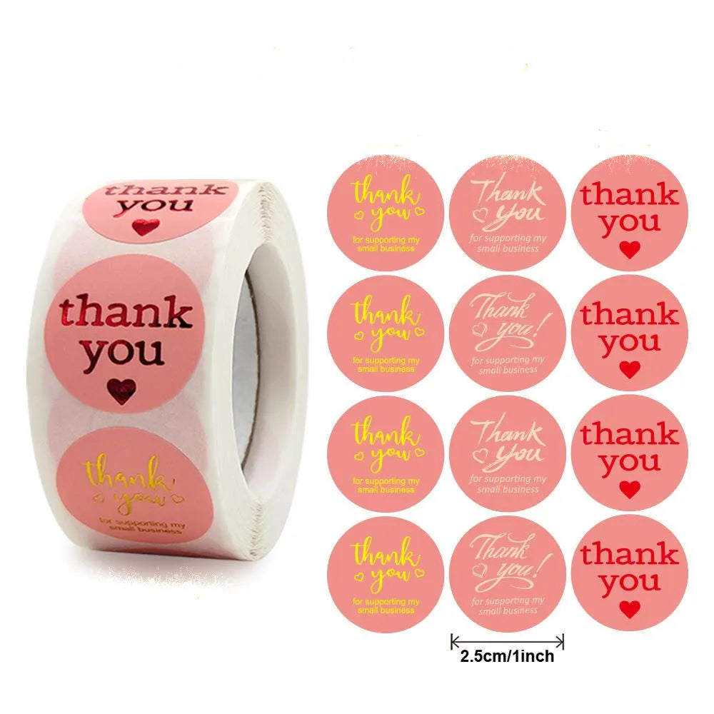 500 Pcs/roll Pink Hot Stamping Thank You Sealing Sticker Self-adhesive Film Sticker A Roll Of Various Hot Stamping Sticker (ONLINE ORDER ONLY)