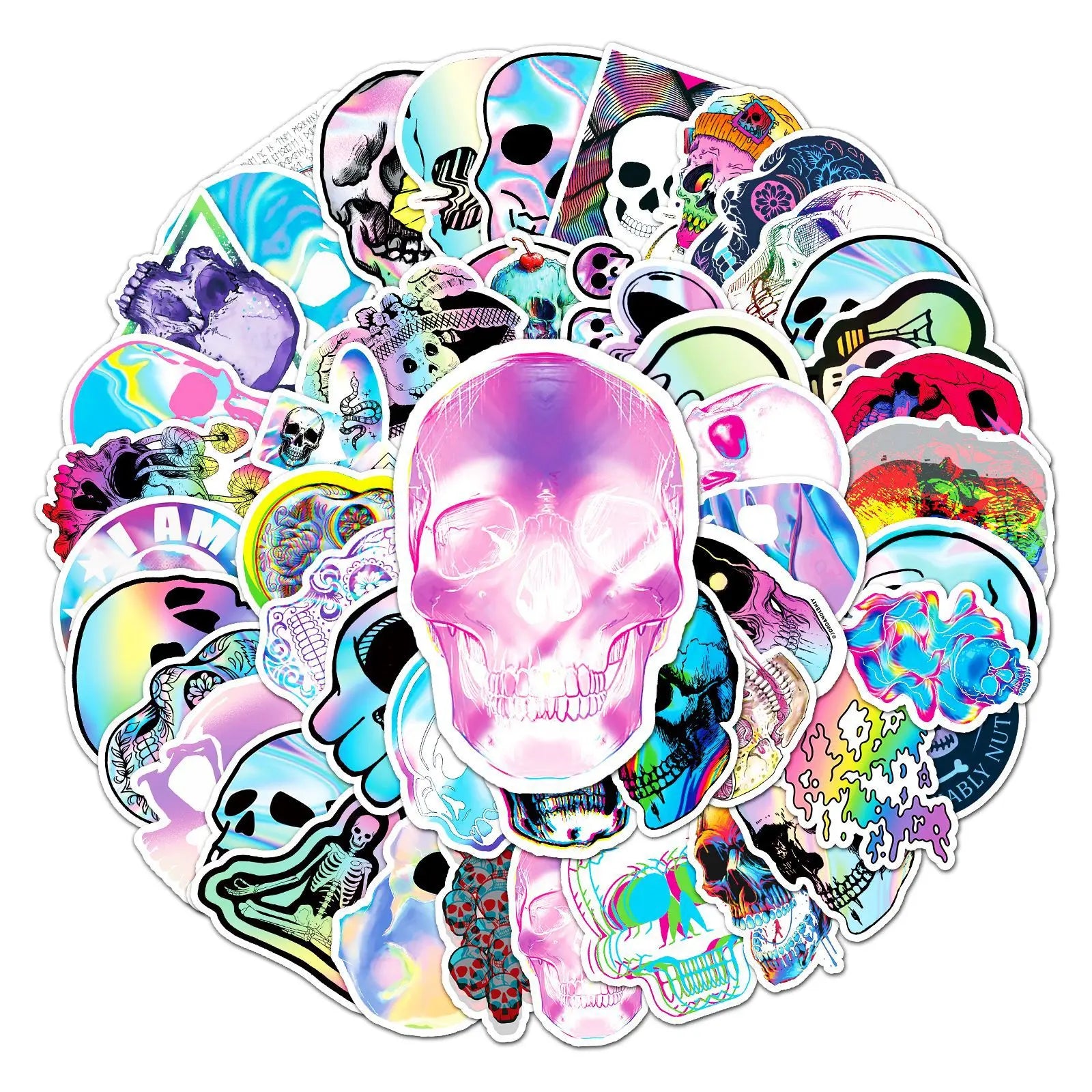 Holographic Skull Stickers 10/30/50PCS Guitar Helmet Luggage DIY Decal (Online Order Only)