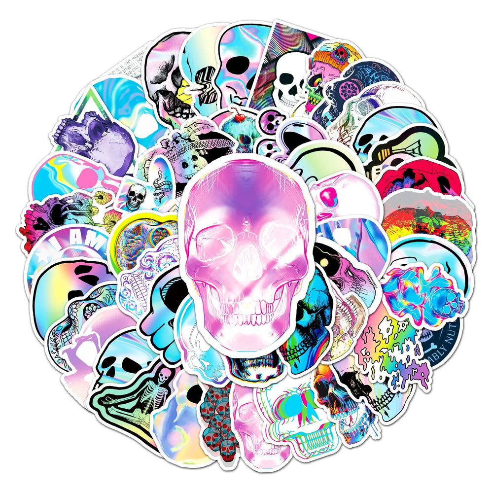 Holographic Skull Stickers 10/30/50PCS Guitar Helmet Luggage DIY Decal (Online Order Only)