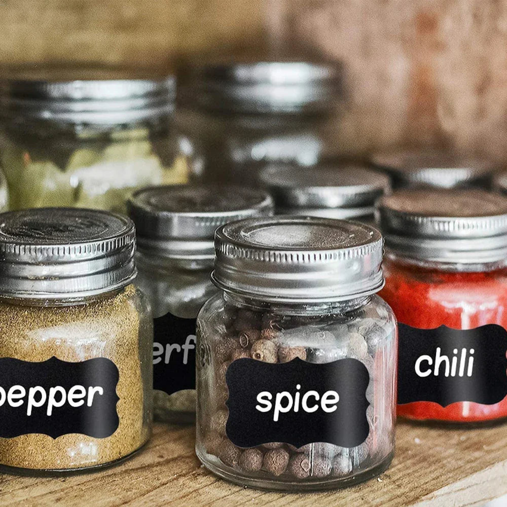 120-300pcs/roll Blackboard Spice Sticker Reusable Jam Labels Kitchen Stickers Organizer Wall Sticker Home Decor Chalkboard Label (ONLINE ORDER ONLY)