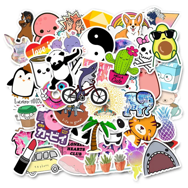 35/50/75PCS Cartoon Simple VSCO Girls Kawaii Stickers For Chidren Toy Waterproof Sticker to DIY Laptop Bicycle Helmet Car Decals (Online Order Only)