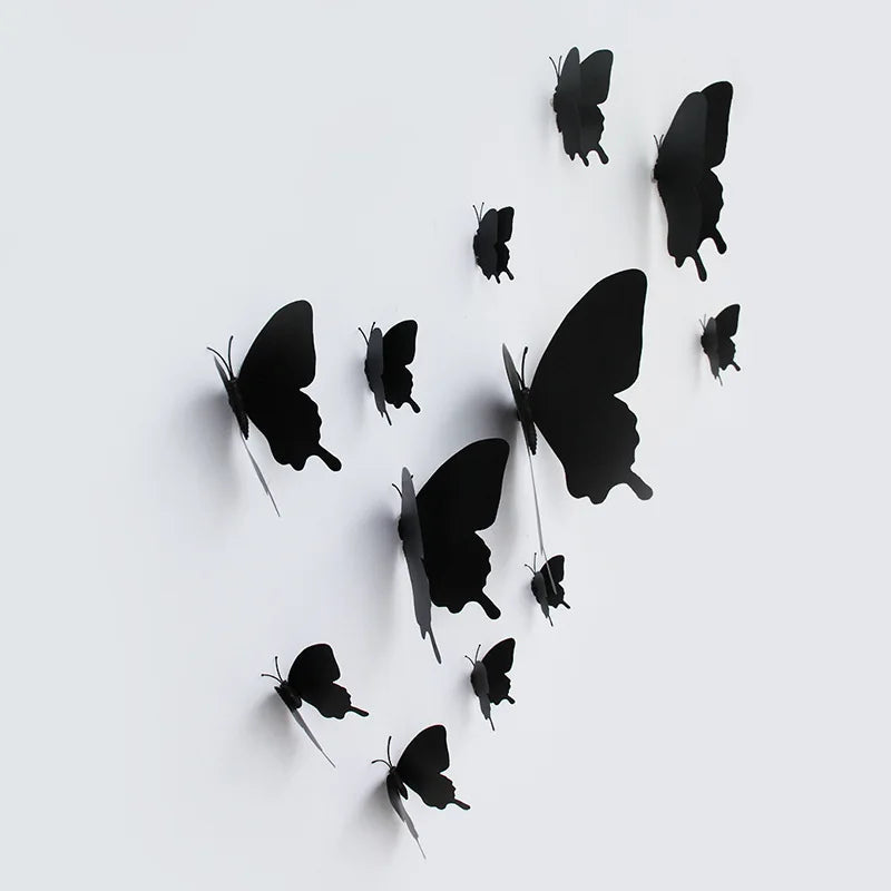 3D Black Butterfly Wall Stickers Set - 12 Pcs Magnet Decor (Online Order Only)