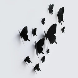 3D Black Butterfly Wall Stickers Set - 12 Pcs Magnet Decor (Online Order Only)