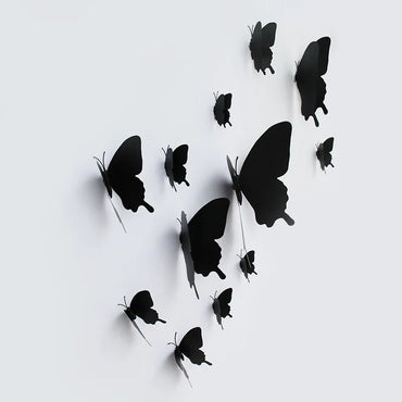 3D Black Butterfly Wall Stickers Set - 12 Pcs Magnet Decor (Online Order Only)