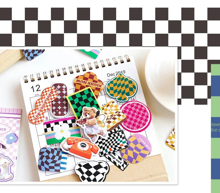 40Pcs Retro Grid Animals Decorative Stickers Scrapbooking Stick Label Diary Album Stickers Kawaii Stationery Cell Phone Stickers (ONLINE ORDER ONLY)