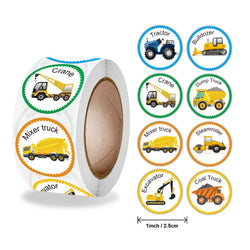 NEW Stationery Sticker 500 Pcs/roll 2.5cm /1inch Construction Car Birthday Party For Student Children Logo Stickers Custom (ONLINE ORDER ONLY)