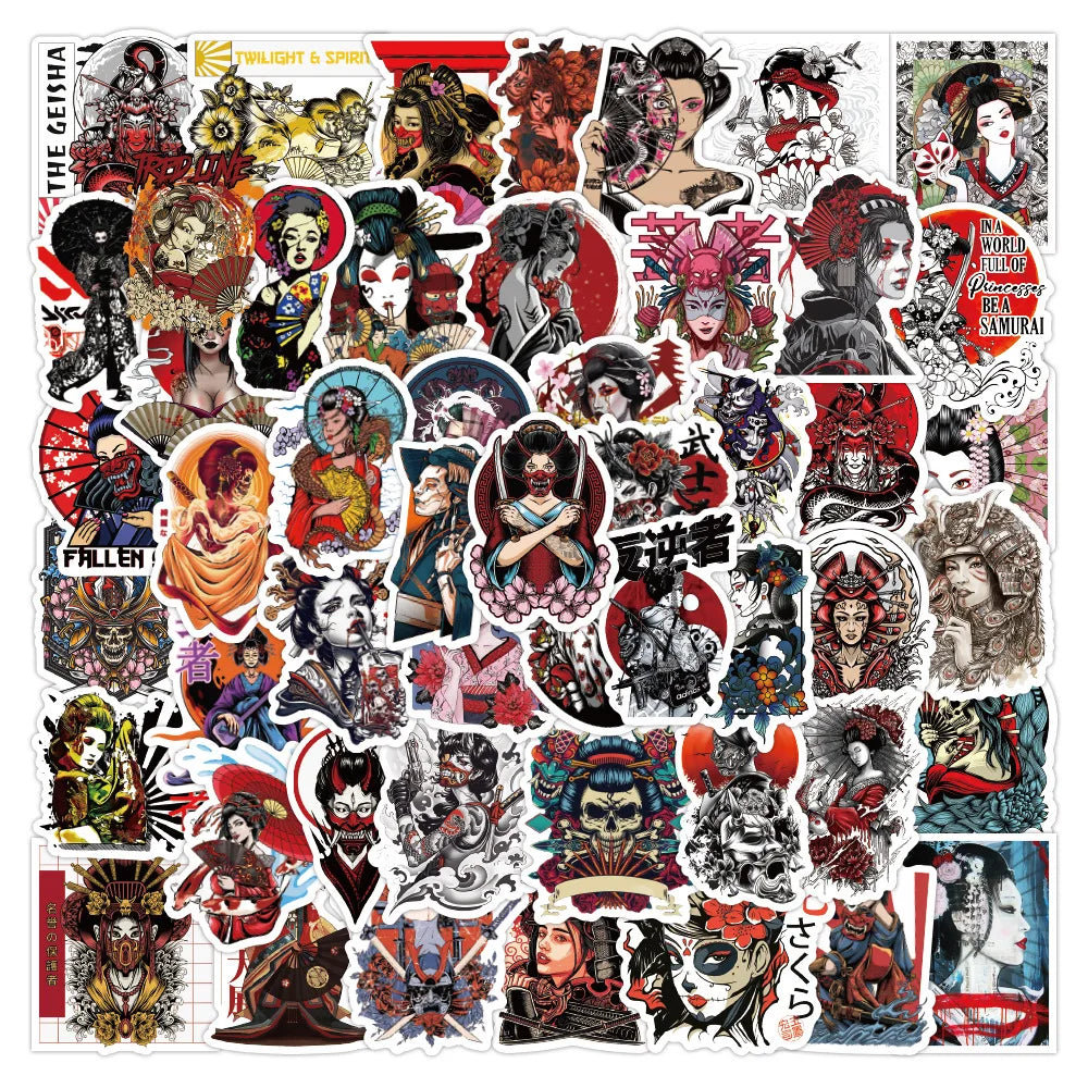 Retro Geisha Tattoo Stickers Decals for Phone Laptop Skateboard Guitar Wall Waterproof Kids Toys (ONLINE ORDER ONLY)