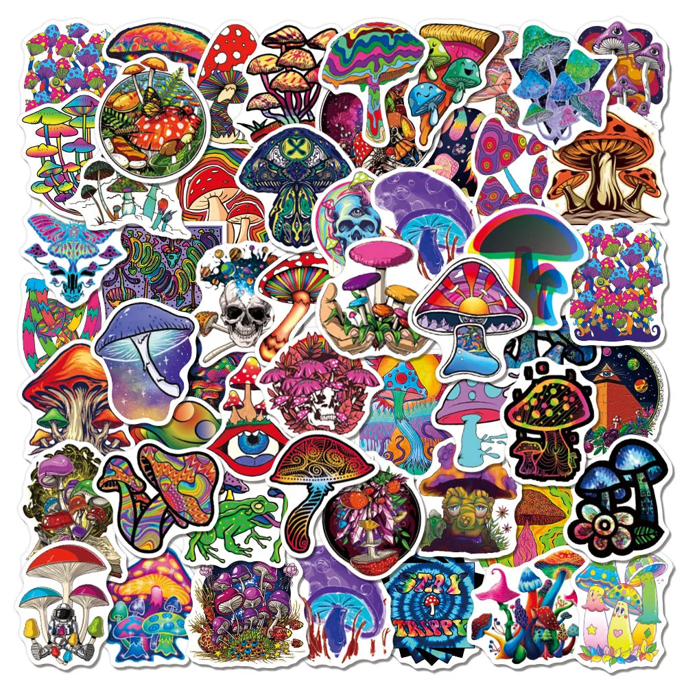 50/100PCS Psychedelic Mushroom Graffiti Stickers for Laptop Motorcycle Skateboard Art Fantasy Aesthetics Decals Waterproof Decor (ONLINE ORDER ONLY)