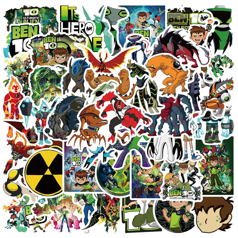 50pcs Ben 10 Dinosaur Stickers Waterproof PVC for Luggage Laptop Bicycle Skateboard (ONLINE ORDER ONLY)