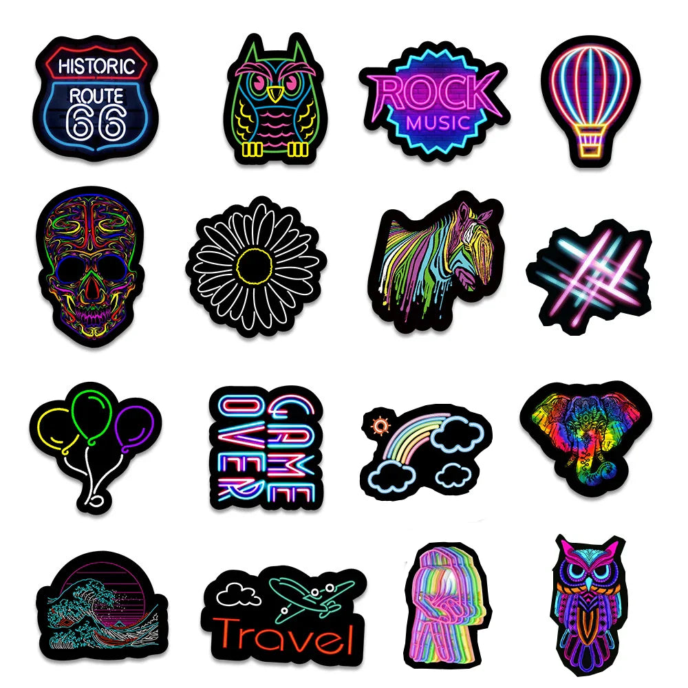 10/30/50/100PCS Cartoon Neon Light Graffiti Stickers Aesthetic Car Skateboard Laptop Phone Bike Cool Toy Decal Sticker for Kids (Online Order Only)
