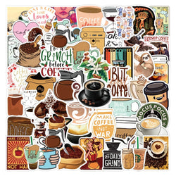 Cute Coffee Cartoon Stickers Pack - Waterproof Laptop Guitar Luggage Phone Decals (Online Order Only)