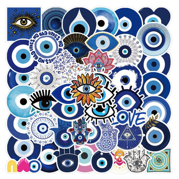 10/30/50pcs Cool Turkish Evil Eye Graffiti Stickers Aesthetic Cartoon Decals Kids Toy DIY Diary Laptop Luggage Phone Car Sticker (ONLINE ORDER ONLY)