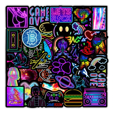 10/30/50/100PCS Cartoon Neon Light Graffiti Stickers Aesthetic Car Skateboard Laptop Phone Bike Cool Toy Decal Sticker for Kids (Online Order Only)