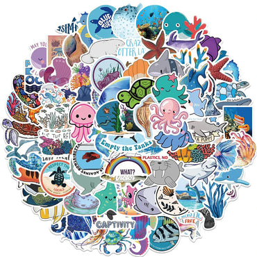 Cute Ocean Animal Anime Stickers Waterproof 10/30/50/100PCS Laptop Snowboard Fridge Guitar Phone (ONLINE ORDER ONLY)
