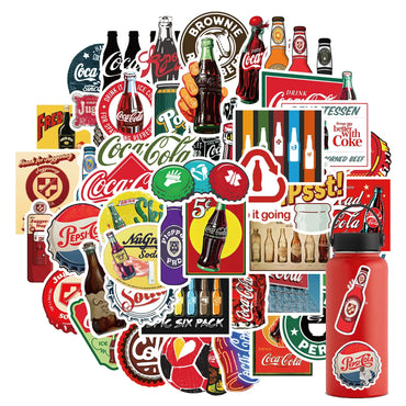 10/30/50Pcs Retro Cartoon Cola Bottle Stickers For Fans Laptop Graffiti Suitcase Waterproof Decoration Toy Decal (ONLINE ORDER ONLY)