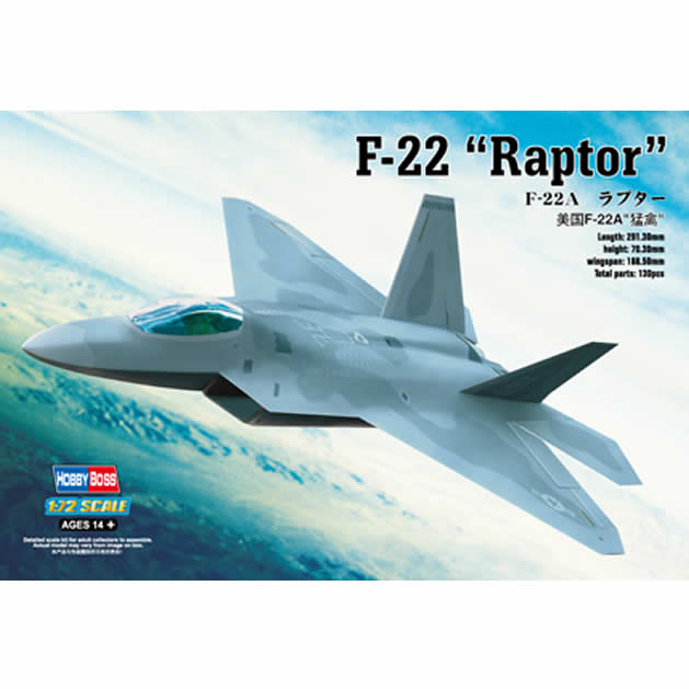 HBM80210 F-22A Raptor 1/72 Scale Plastic Model Kit Hobby Boss (ONLINE ORDER ONLY)