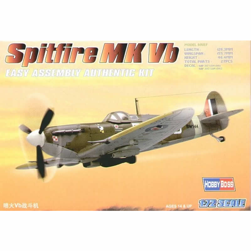 HBM80212 Spitfire MkV B 1/72 Scale Plastic Model Kit by Hobby Boss (ONLINE ORDER ONLY)
