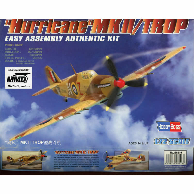HBM80216 Hurricane MkII Tropical 1/72 Scale Plastic Model Kit Hobby Boss (ONLINE ORDER ONLY)