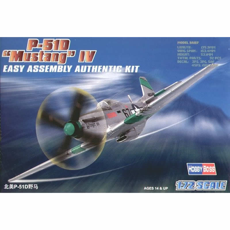 HBM80230 P-51D Mustang IV 1/72 Scale Plastic Model Kit Hobby Boss (ONLINE ORDER ONLY)