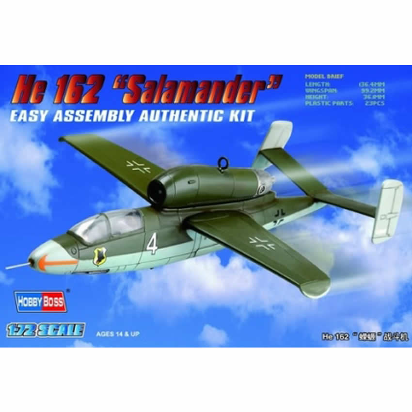 HBM80239 He162 Salamander 1/72 Scale Plastic Model Kit Hobby Boss (ONLINE ORDER ONLY)