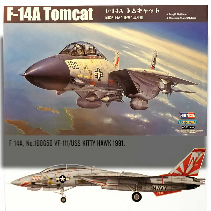 HBM80276 F-14A Tomcat 1/72 Scale Plastic Model Kit Hobby Boss (ONLINE ORDER ONLY)