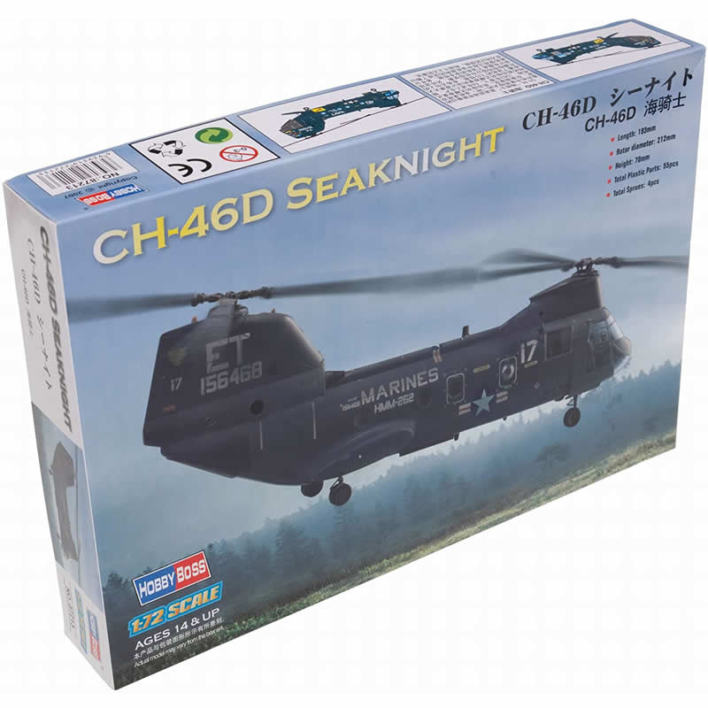 HBM87213 CH46D Sea Knight Helicopter 1/72 Scale Plastic Model Kit Hobby Boss (ONLINE ORDER ONLY)