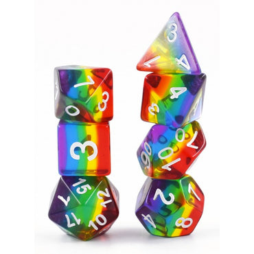 Translucent Rainbow Aurora Poly Dice Set Red Yellow Green Blue (7) New RPG DnD (Online Only)