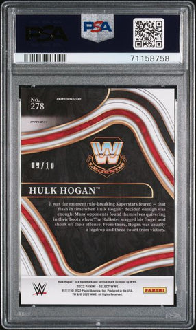 Graded 2022 Panini Select WWE Hulk Hogan #278 /10 Gold Flash Prizm Wrestling Card PSA 9 Mint (ONLINE ORDER ONLY)