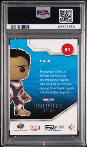 2023 UPPER DECK FUNKO POP MARVEL  HULK PLATINUM #81  PSA 10 (Online Order Only)