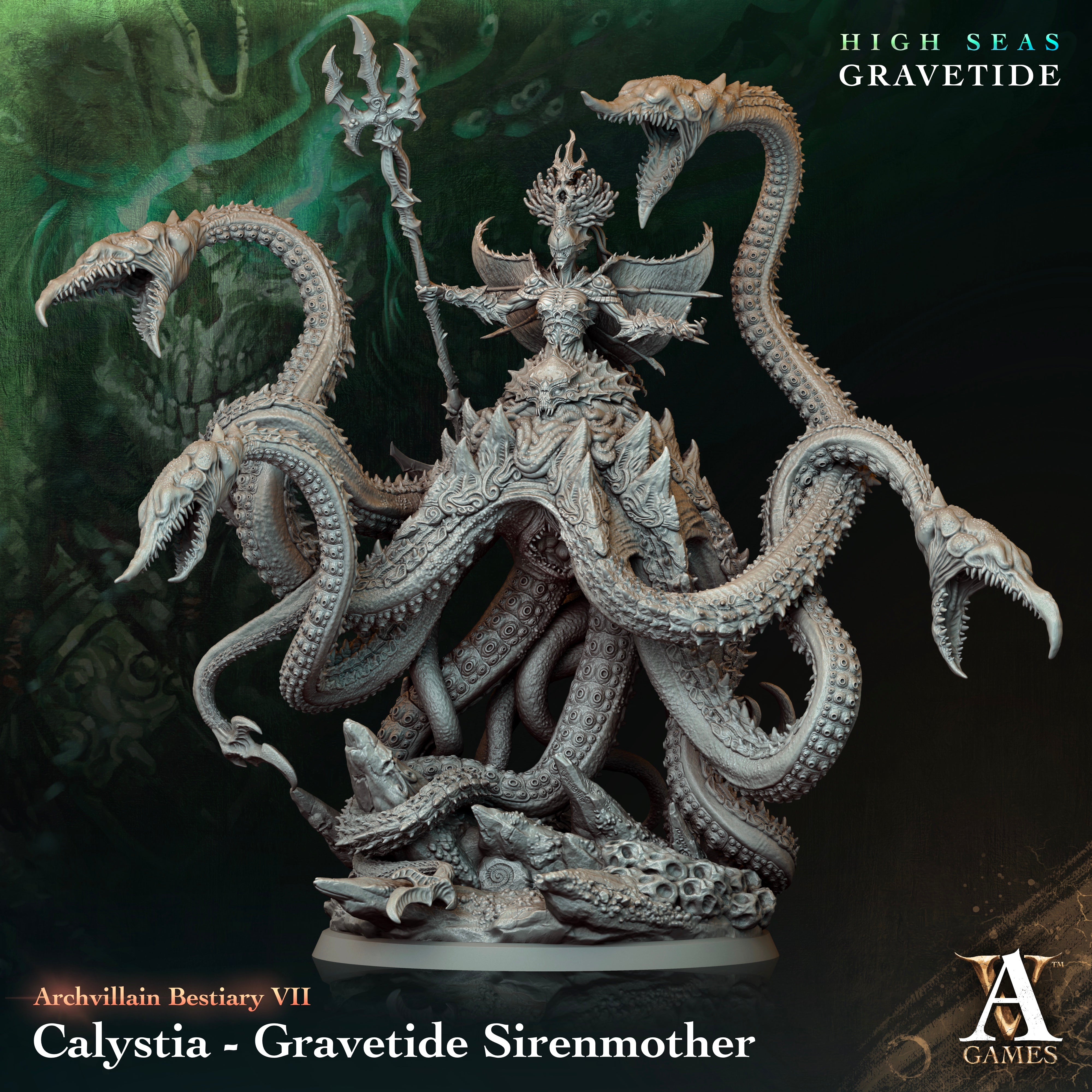 3D Printed Archvillain Games Calystia Gravetide Sirenmother Archvillain Bestiary Vol VII 28 32mm D&D (Online Only)