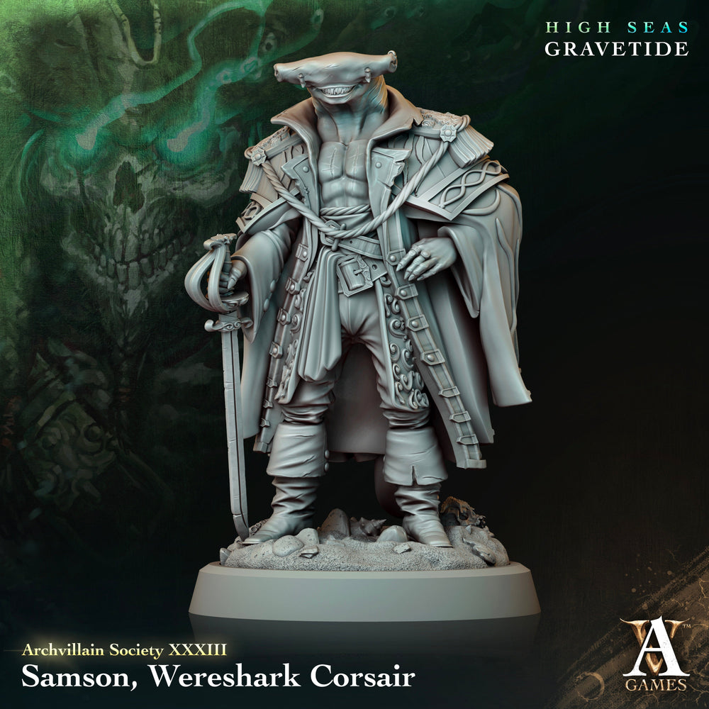 3D Printed Archvillain Games Samson Wereshark Corsair Archvillain Society Vol XXXIII 28 32mm D&D (Online Only)