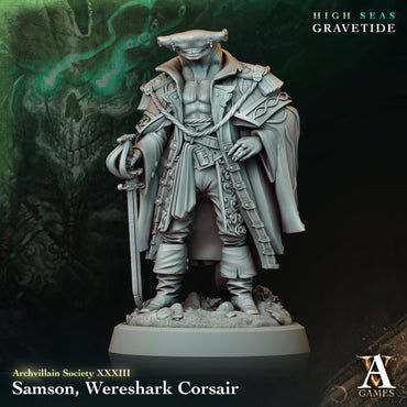 3D Printed Archvillain Games Samson Wereshark Corsair Archvillain Society Vol XXXIII 28 32mm D&D (Online Only)