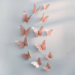 12Pcs Rose Gold 3D Butterfly Wall Stickers Home Decor (Online Order Only)