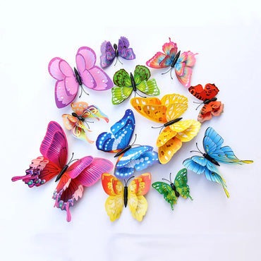 12pcs 3D Butterfly Wall Stickers - Double Layer, Mixed Colors, Magnet Fridge Decals, Home & Wedding Decor (ONLINE ORDER ONLY)